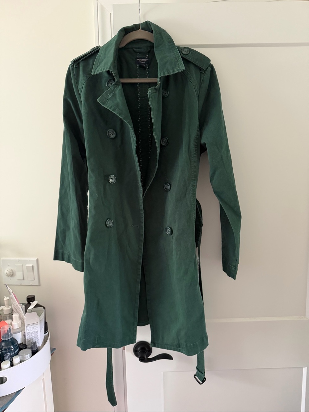American Eagle Outfitters Forest Green Double-Breasted Trench